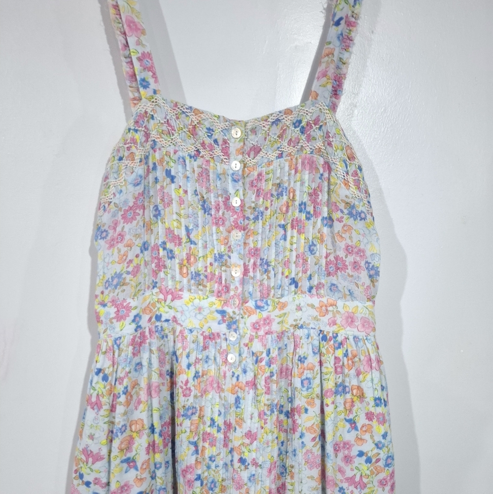Love Shack Fancy Women's Midi Dress Cotton Multicolor Floral Pleated Ruffle Sz 0 - Picture 3 of 15